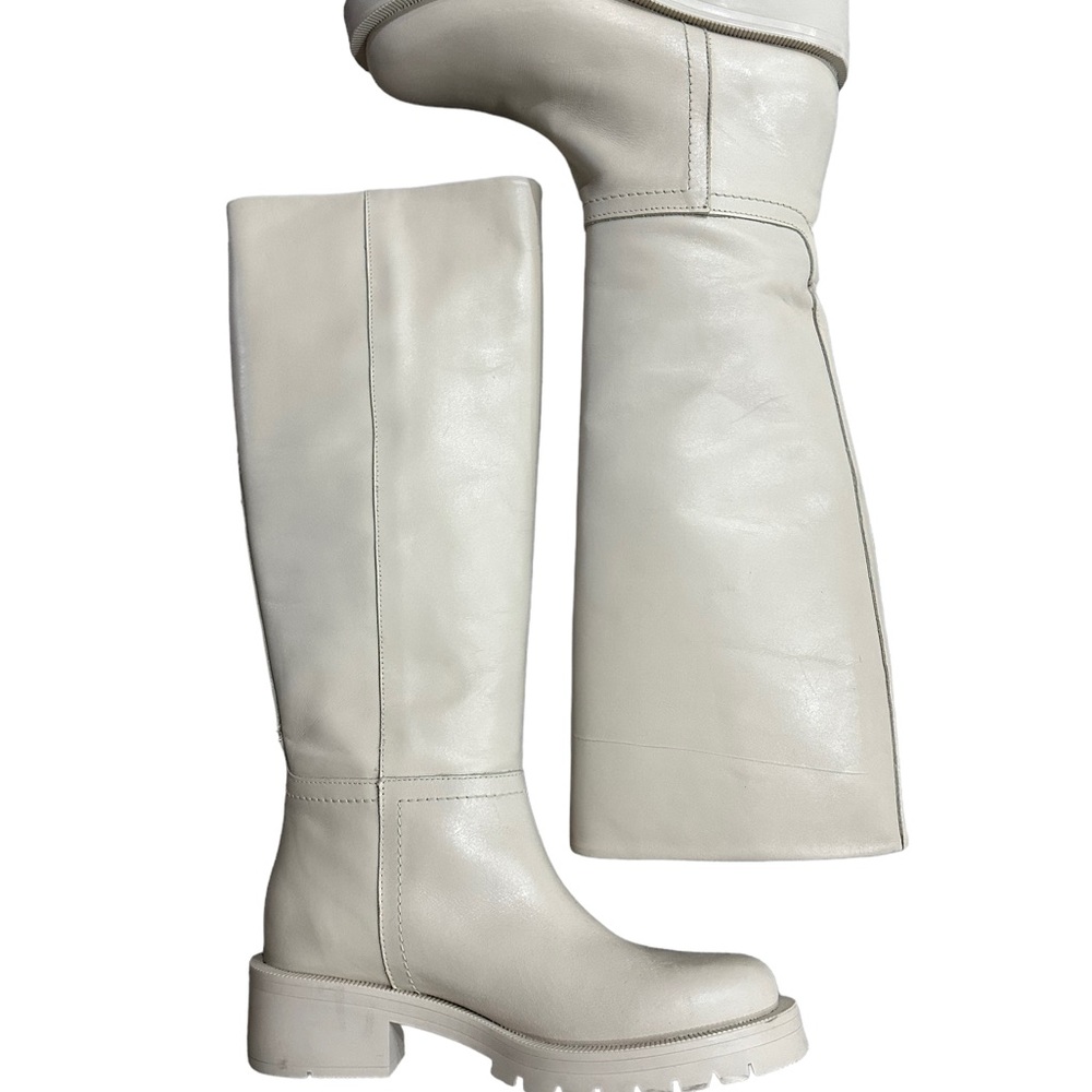 Zara knee high tall leather cream boots